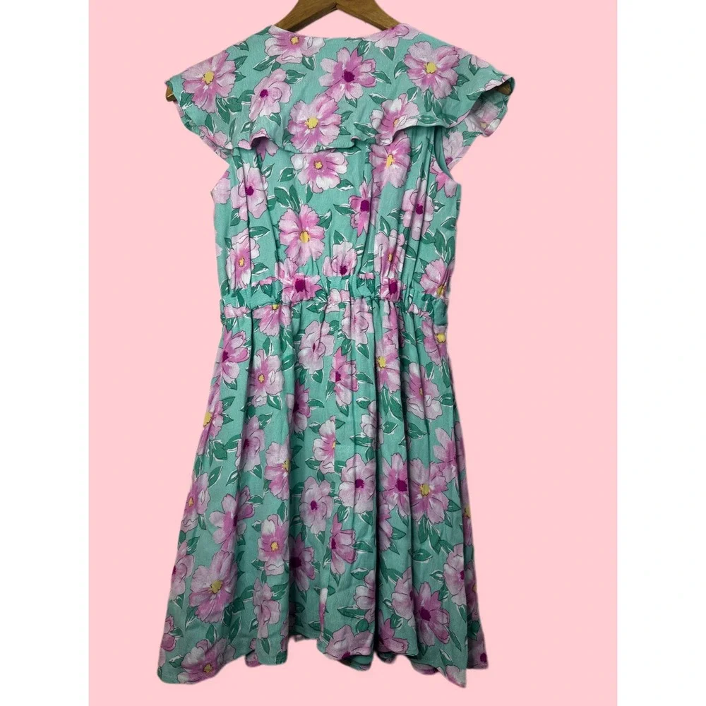 NWT GB Girls Size L‎ Floral Print Ruffle Sleeve Wrap Dress Kids Green Pink